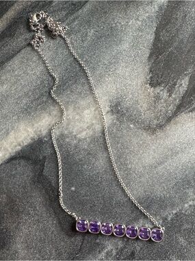 Sterling Silver Purple Amethyst Bar Necklace